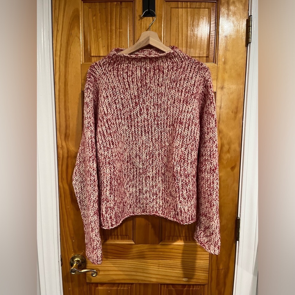 Women’s Eileen Fisher Red and White Marled Candy Cane Turtleneck Wool Sweater